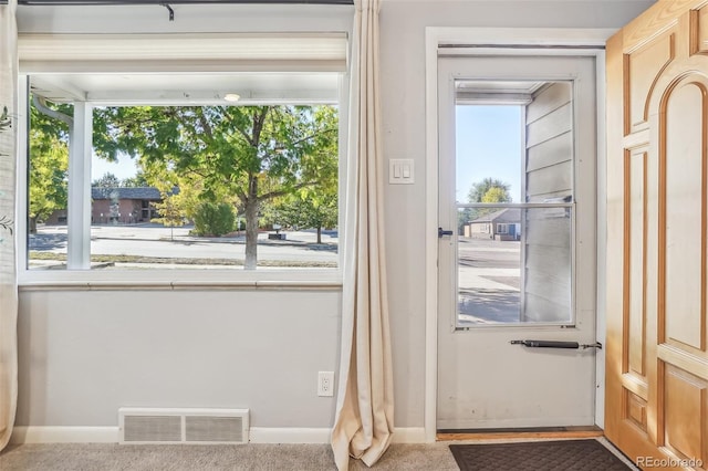 entryway featuring carpet floors and a healthy amount of sunlight