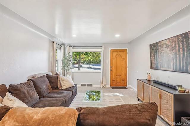 living room with light carpet