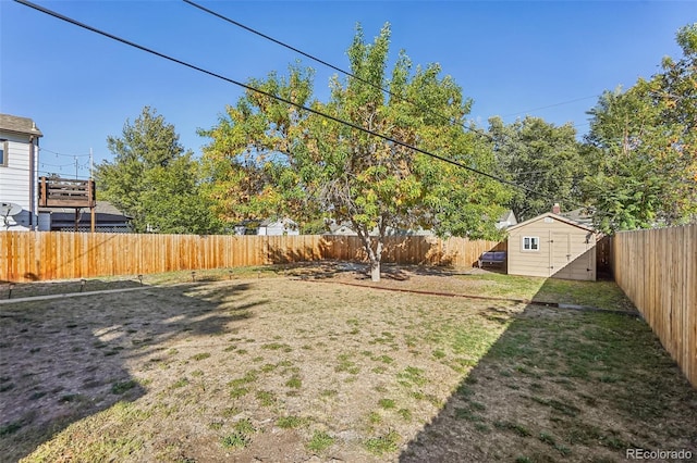 view of yard featuring a storage unit