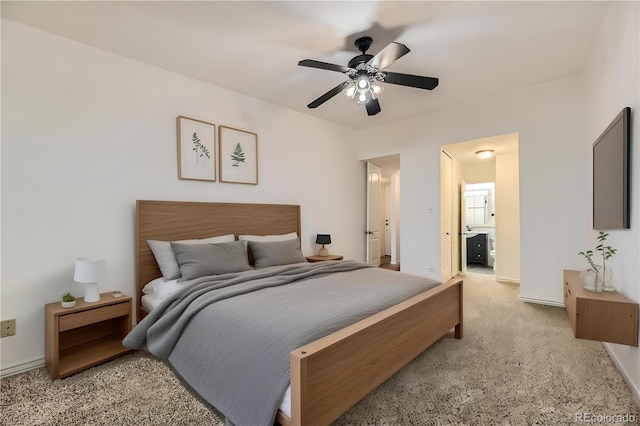 735 S Clinton St Unit 5B, Denver, CO 80247 - bedroom featuring light carpet, a ceiling fan, and ensuite bath