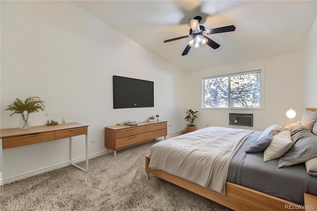 735 S Clinton St Unit 5B, Denver, CO 80247 - bedroom with vaulted ceiling, light colored carpet, and ceiling fan