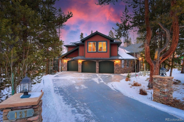 view of front of home with a garage