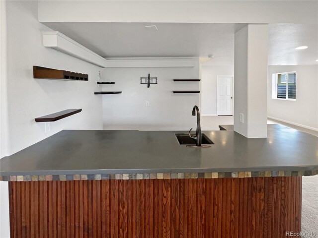 23559 Branston Ln, Parker, CO 80138 - kitchen featuring open shelves, dark countertops, and a sink