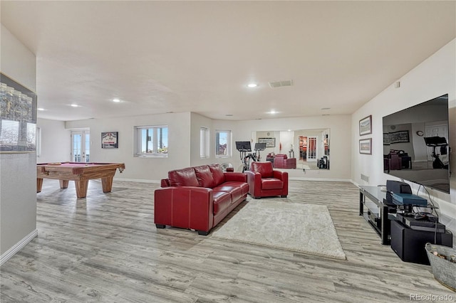 3035 Blodgett Dr, Colorado Springs, CO 80919 - living area featuring pool table, visible vents, recessed lighting, wood finished floors, and baseboards