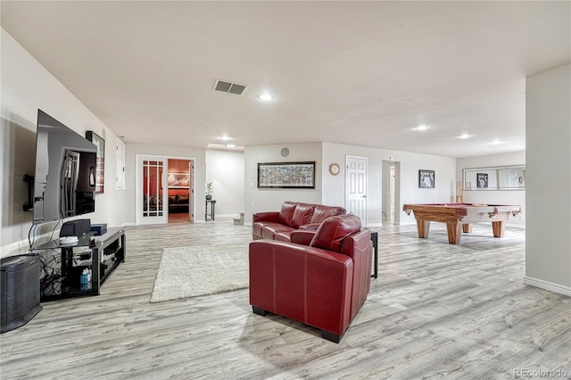 3035 Blodgett Dr, Colorado Springs, CO 80919 - living room featuring light wood-type flooring, visible vents, recessed lighting, baseboards, and billiards