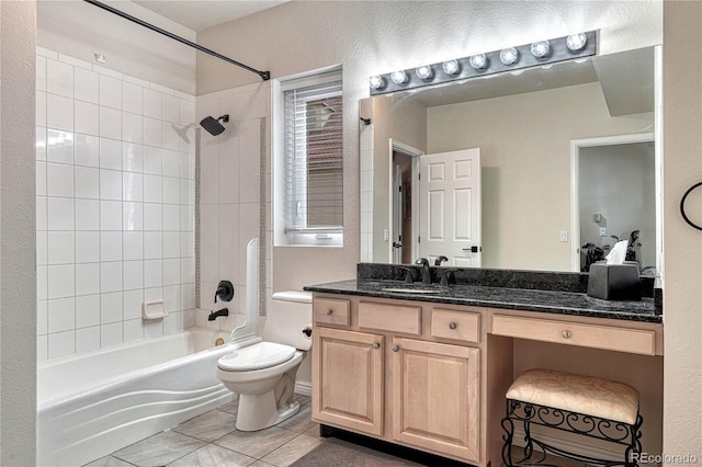 3035 Blodgett Dr, Colorado Springs, CO 80919 - full bathroom with tile patterned floors, toilet, shower / bath combination, and vanity