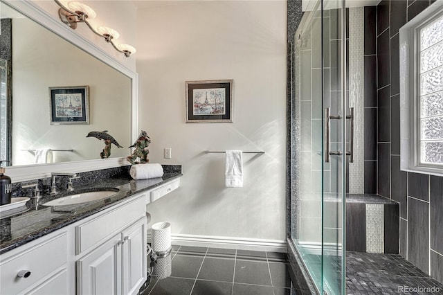 3035 Blodgett Dr, Colorado Springs, CO 80919 - full bath with a shower stall, tile patterned floors, a healthy amount of sunlight, and vanity