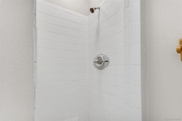 interior details featuring a tile shower