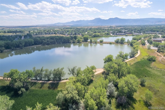 aerial view with a water and mountain view