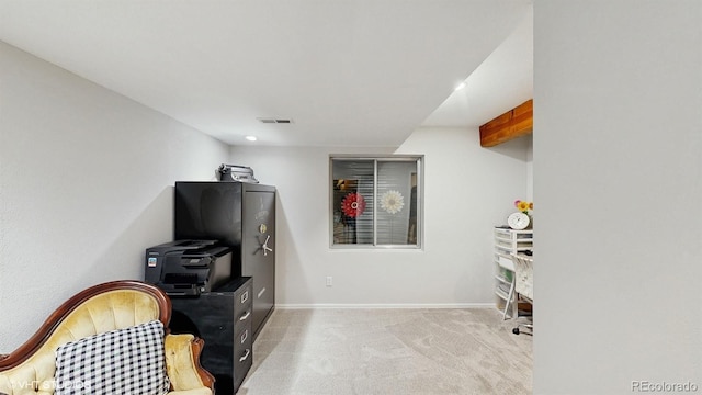 rec room with light carpet, baseboards, and recessed lighting