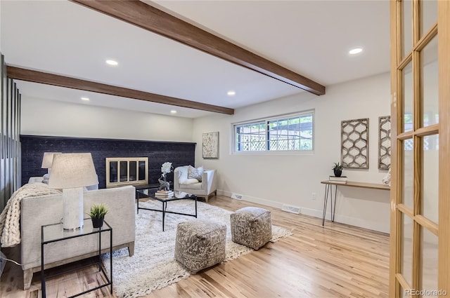 5720 E Caley Ave, Centennial, CO 80111 - living room featuring beam ceiling, wood finished floors, and recessed lighting