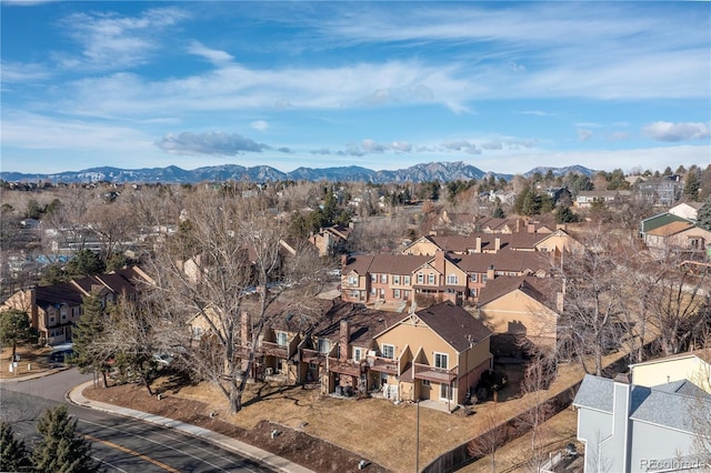 birds eye view of property featuring a residential view and a mountain view