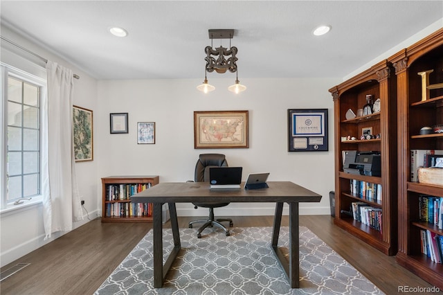21 Fairway Ln, Littleton, CO 80123 - home office featuring wood finished floors, plenty of natural light, baseboards, and recessed lighting