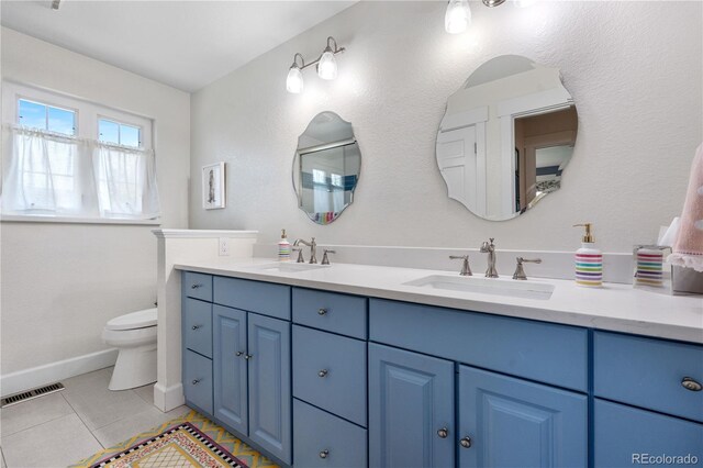 21 Fairway Ln, Littleton, CO 80123 - bathroom with double vanity, toilet, tile patterned flooring, and baseboards