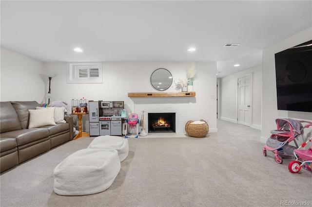 21 Fairway Ln, Littleton, CO 80123 - living area featuring recessed lighting, carpet flooring, a fireplace, and baseboards