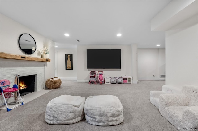 21 Fairway Ln, Littleton, CO 80123 - carpeted living area with recessed lighting, a fireplace, and baseboards