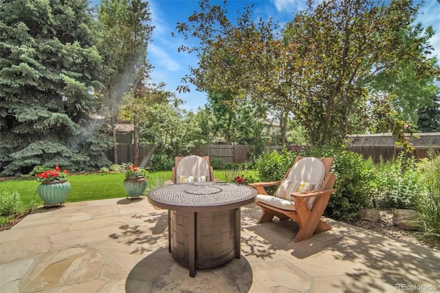 11496 E Wesley Ave, Aurora, CO 80014 - fenced backyard with a patio area and a fire pit