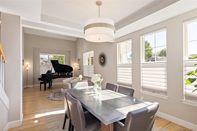 1996 Clipper Dr, Lafayette, CO 80026 - dining space with a raised ceiling, light wood-style flooring, and baseboards