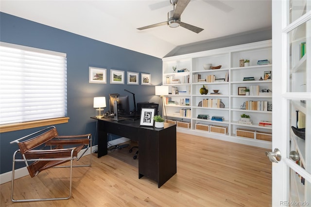 1996 Clipper Dr, Lafayette, CO 80026 - office space with a ceiling fan, light wood-style flooring, and vaulted ceiling