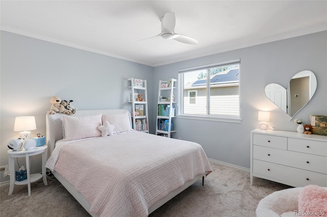 1996 Clipper Dr, Lafayette, CO 80026 - bedroom featuring light carpet, ornamental molding, a ceiling fan, and baseboards