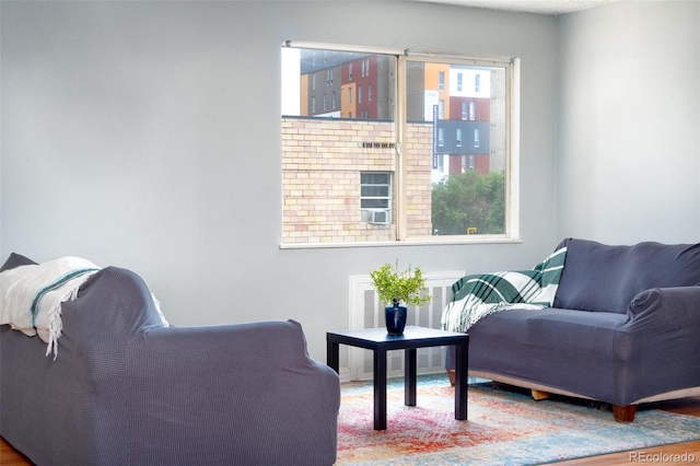 living area featuring plenty of natural light and hardwood / wood-style flooring