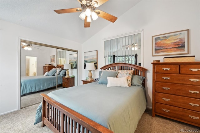 5875 W Asbury Pl, Lakewood, CO 80227 - carpeted bedroom featuring a closet, a ceiling fan, and lofted ceiling