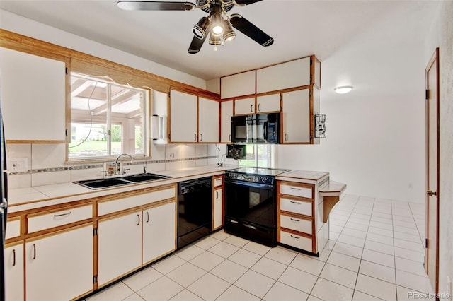 11310 W Center Ave, Lakewood, CO 80226 - kitchen with black appliances, a sink, ceiling fan, and tasteful backsplash