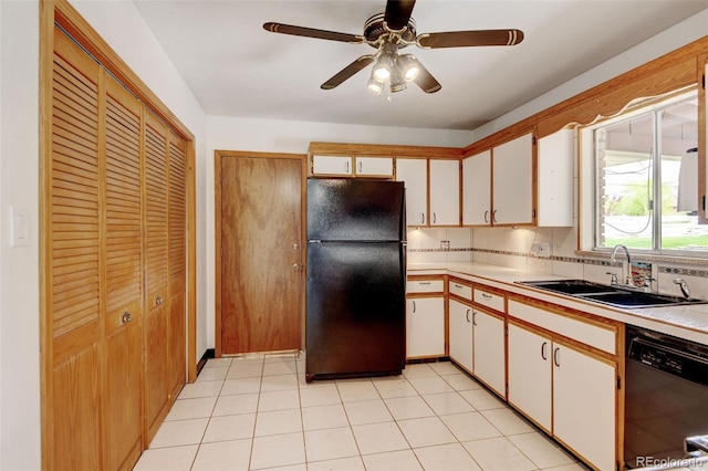 11310 W Center Ave, Lakewood, CO 80226 - kitchen with freestanding refrigerator, dishwasher, a sink, light countertops, and ceiling fan