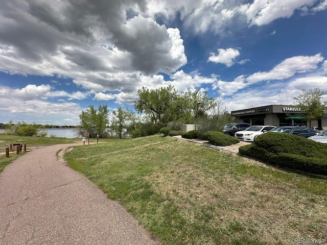 exterior space with a water view