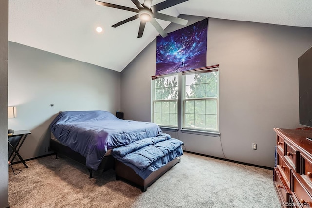 9672 W Chatfield Ave Unit C, Littleton, CO 80128 - bedroom featuring vaulted ceiling, carpet, and ceiling fan