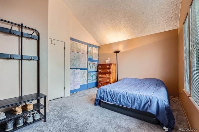 9672 W Chatfield Ave Unit C, Littleton, CO 80128 - carpeted bedroom featuring lofted ceiling and a textured ceiling