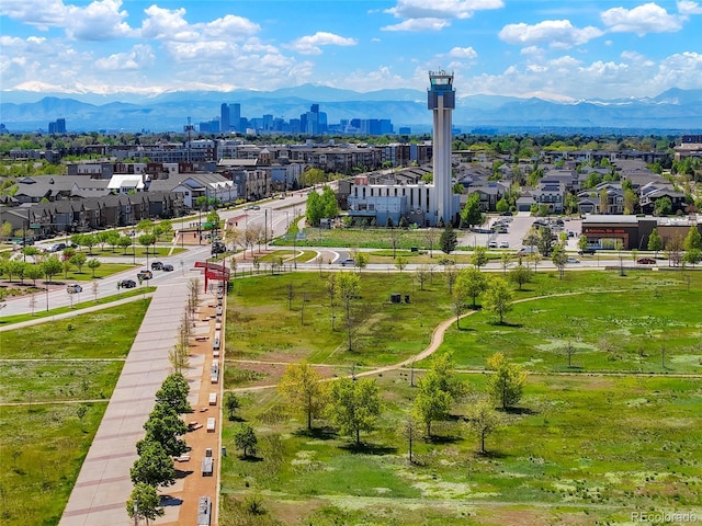 view of urban area featuring mountains