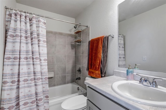 11051 Linley Way, Colorado Springs, CO 80908 - bathroom featuring vanity, a textured wall, shower / bath combo, and toilet