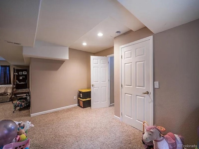 7053 Leopard Dr, Littleton, CO 80124 - rec room featuring carpet, recessed lighting, and lofted ceiling