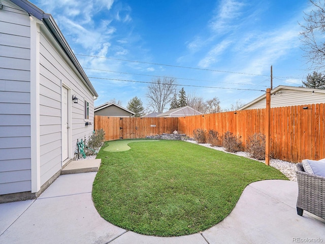 view of yard with a patio and a fenced backyard