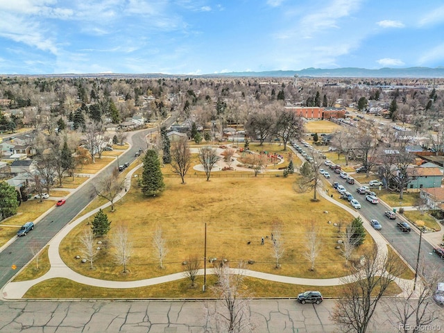 bird's eye view with a mountain view