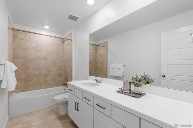 13446 Amber Sky St, Parker, CO 80134 - bathroom with vanity, toilet, shower / bath combination, tile patterned flooring, and recessed lighting