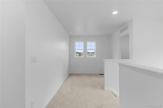 13446 Amber Sky St, Parker, CO 80134 - hall with an upstairs landing, light carpet, baseboards, and recessed lighting