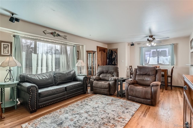 7005 S Ash Cir, Centennial, CO 80122 - living room featuring ceiling fan and light wood-style floors