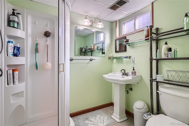 7005 S Ash Cir, Centennial, CO 80122 - bathroom with a stall shower, toilet, baseboards, visible vents, and tile patterned flooring