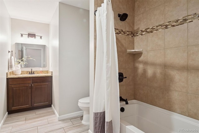 2945 E 26th Avenue Parkway, Denver, CO 80205 - full bath with vanity, shower / tub combo with curtain, toilet, and baseboards