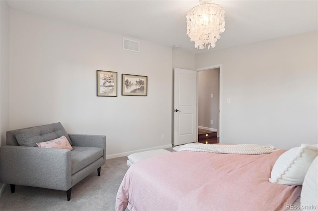 2945 E 26th Avenue Parkway, Denver, CO 80205 - carpeted bedroom with a chandelier and baseboards