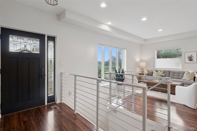 2945 E 26th Avenue Parkway, Denver, CO 80205 - entryway featuring dark wood-type flooring, recessed lighting, and a tray ceiling