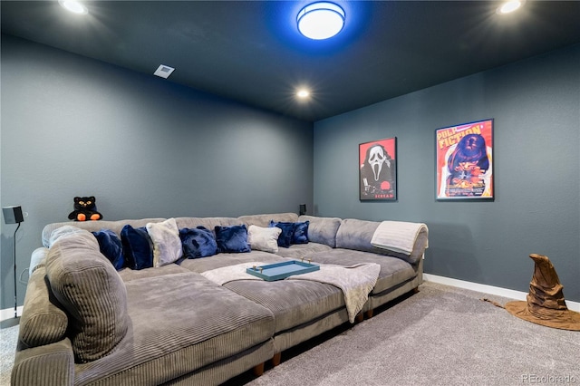 cinema room with carpet flooring