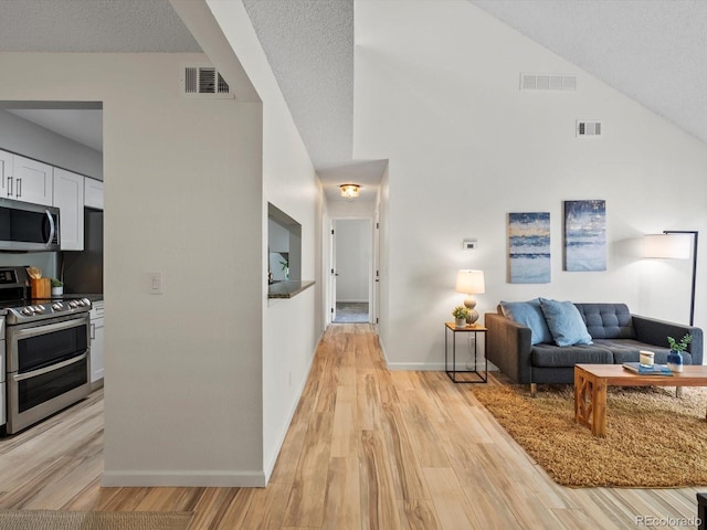 7379 S Gore Range Rd Unit 304, Littleton, CO 80127 - living room with light wood-style floors and a towering ceiling