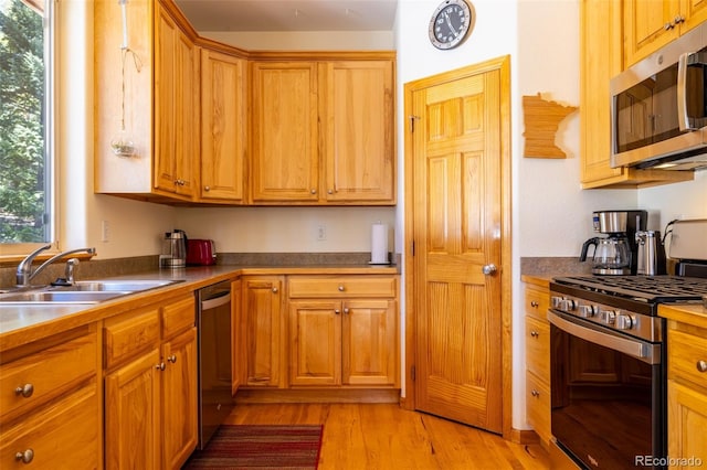 6752 S Columbine Rd, Evergreen, CO 80439 - kitchen featuring stainless steel appliances, healthy amount of natural light, light wood-style floors, and brown cabinetry