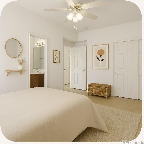 2644 Devonshire Ct, Denver, CO 80229 - bedroom featuring connected bathroom and ceiling fan