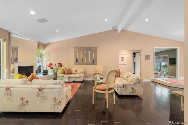 2601 S Quebec St Unit 11, Denver, CO 80231 - living room with dark wood-style floors, recessed lighting, and a fireplace