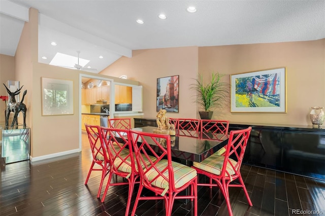 2601 S Quebec St Unit 11, Denver, CO 80231 - dining area with dark wood-style floors, a skylight, and recessed lighting