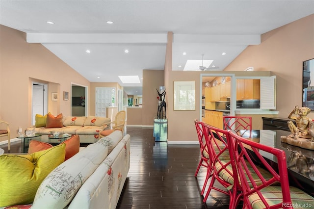 2601 S Quebec St Unit 11, Denver, CO 80231 - living area featuring a skylight, dark wood finished floors, and recessed lighting